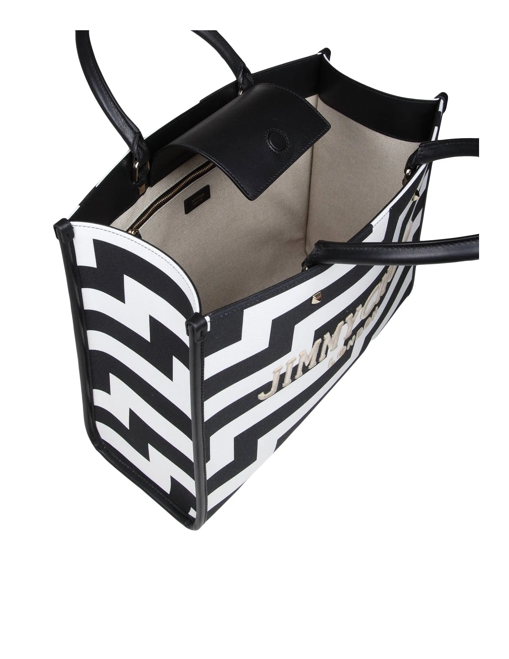 JIMMY CHOO AVENUE M BLACK AND WHITE CANVAS AND LEATHER TOTE