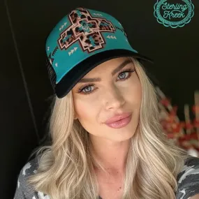 Kitty Cross Turquoise Cap