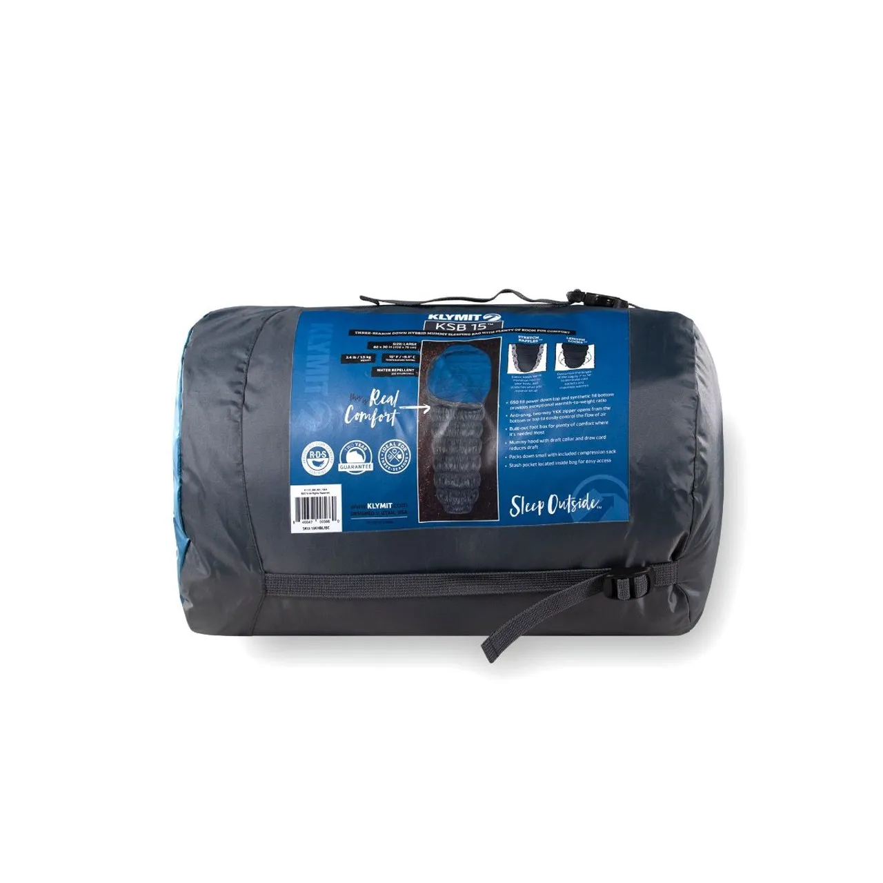 Klymit KSB 15 Degree F Sleeping Bag Grey Blue