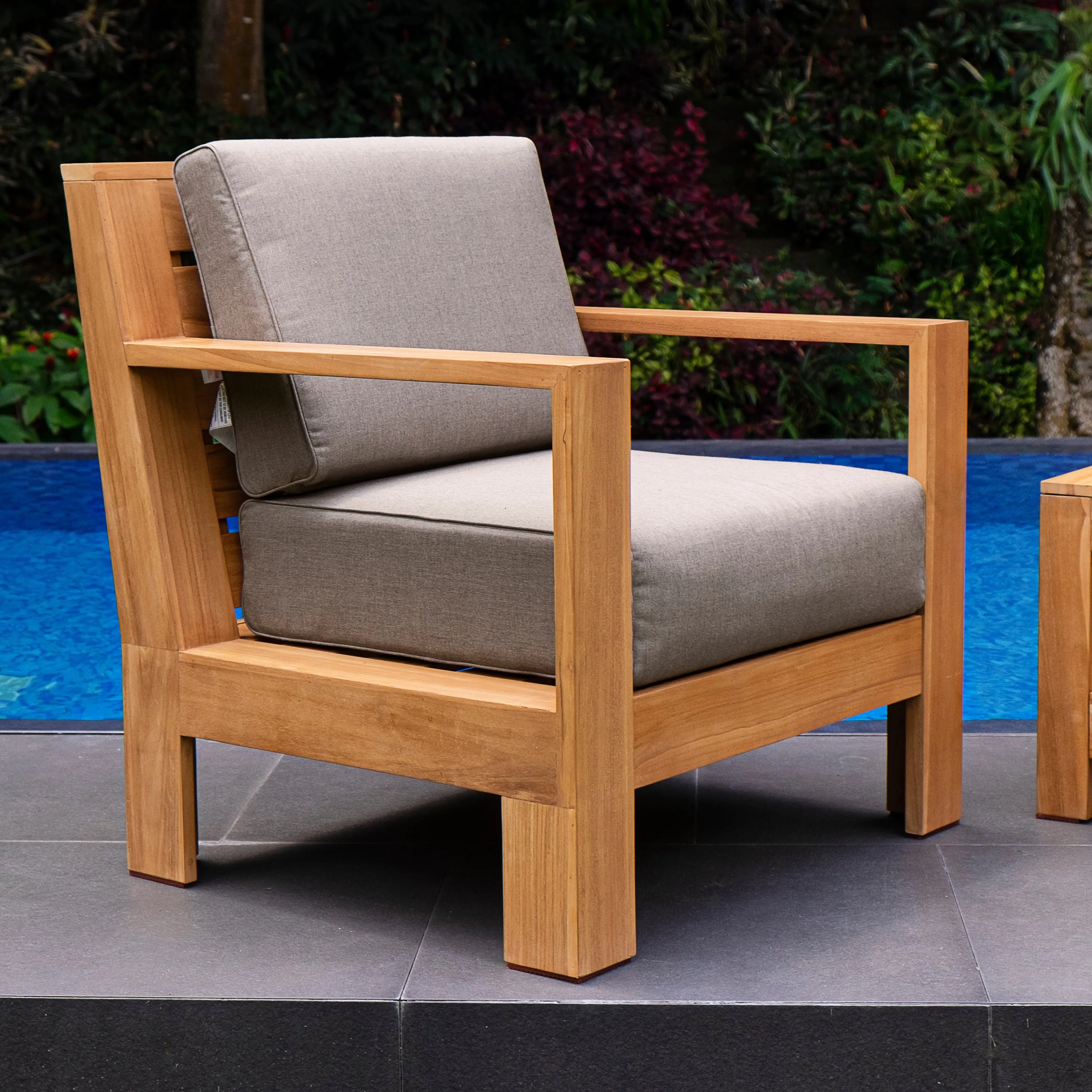 Logan Teak Outdoor Lounge Chair with Sunbrella Cast Shale Cushion