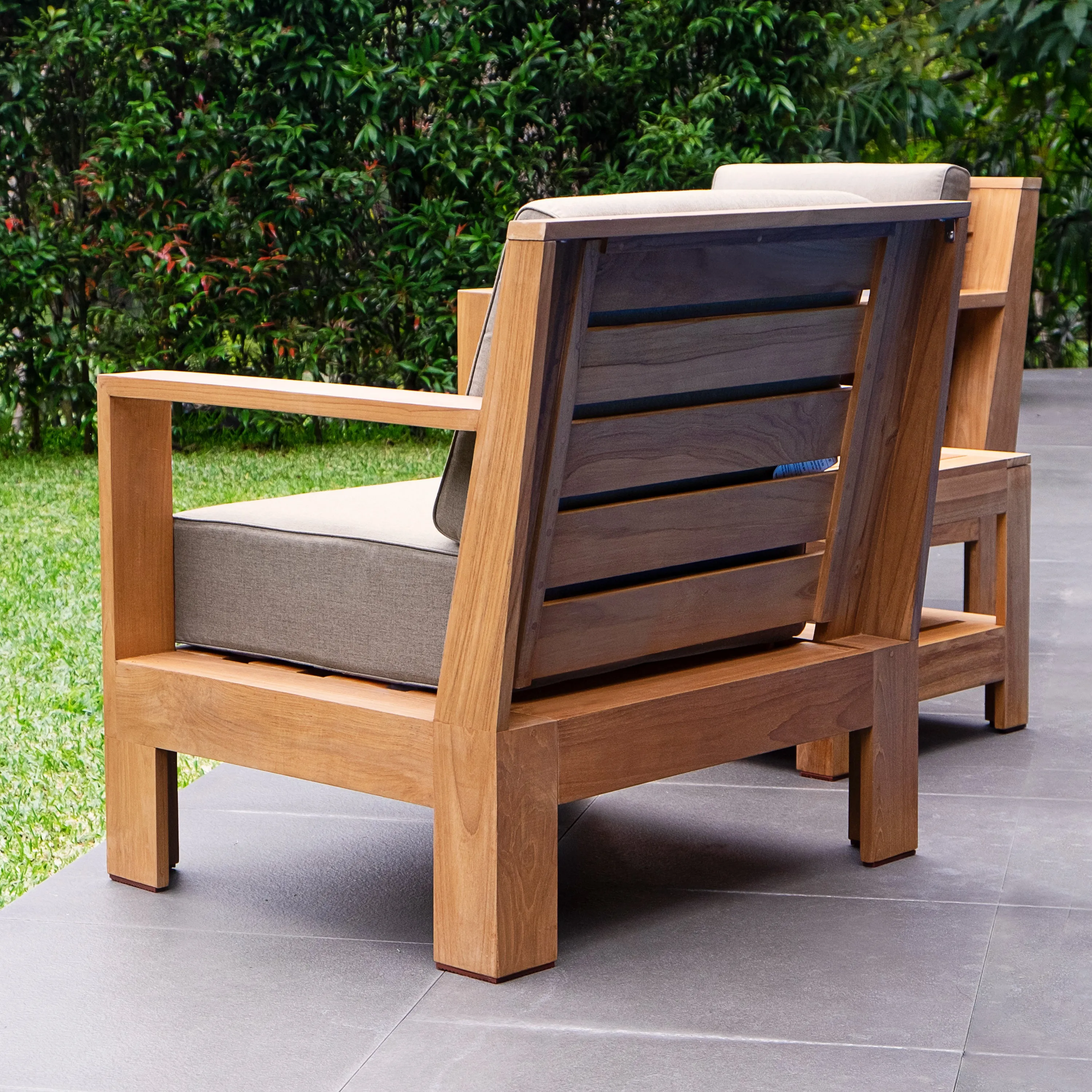 Logan Teak Outdoor Lounge Chair with Sunbrella Cast Shale Cushion