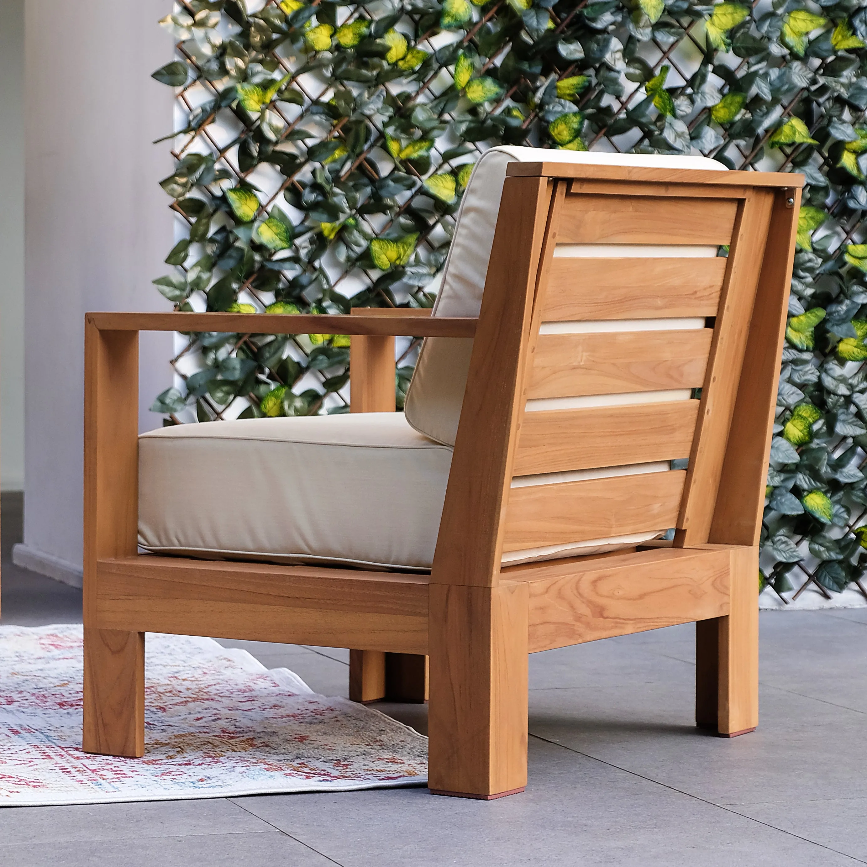 Logan Teak Outdoor Lounge Chair with Sunbrella Vellum Cushion