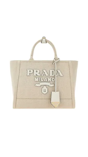 Logo Embroidered Canvas Tote - White