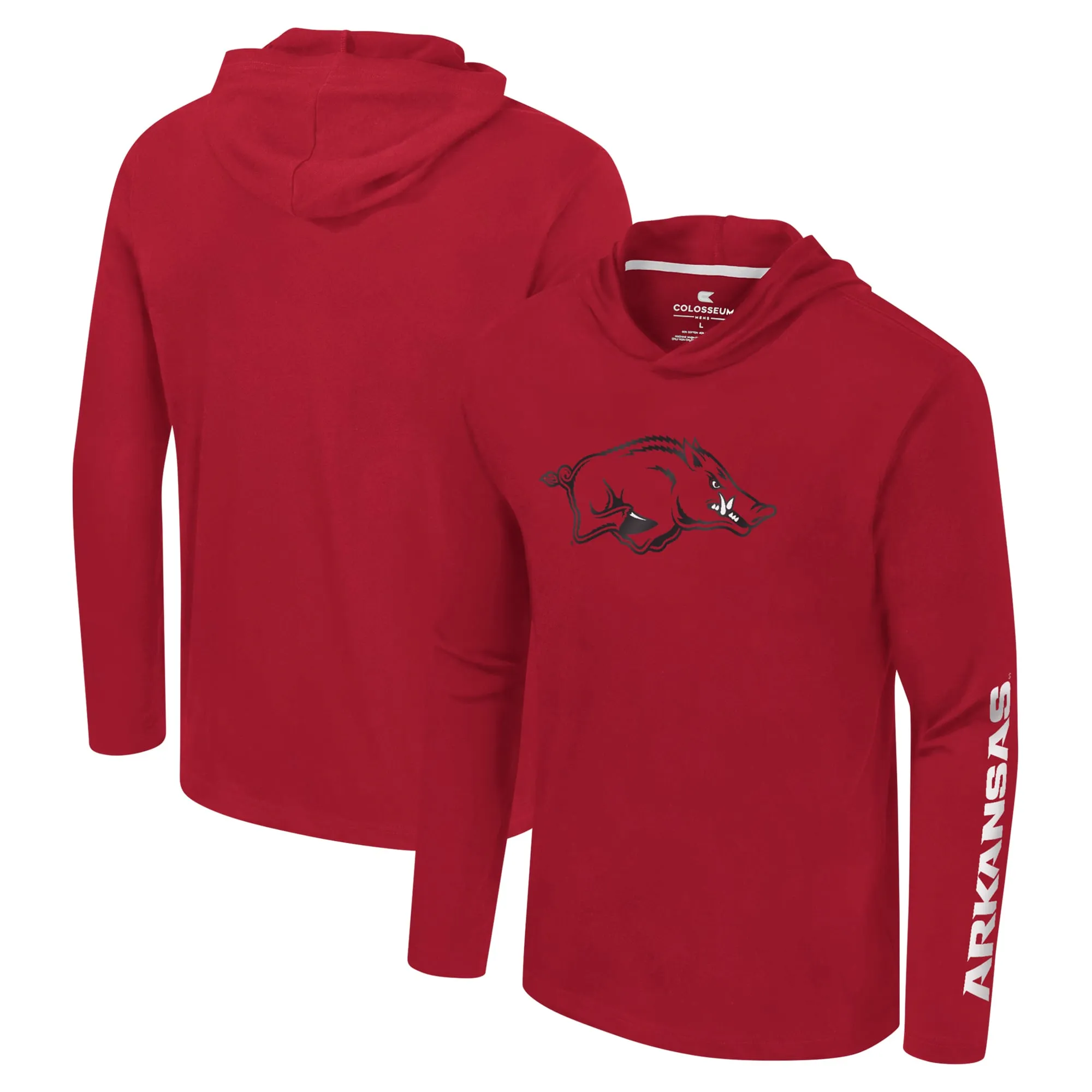 Men's Colosseum Cardinal Arkansas Razorbacks Logo Lockup Active Blend Long Sleeve  T-Shirt Hoodie