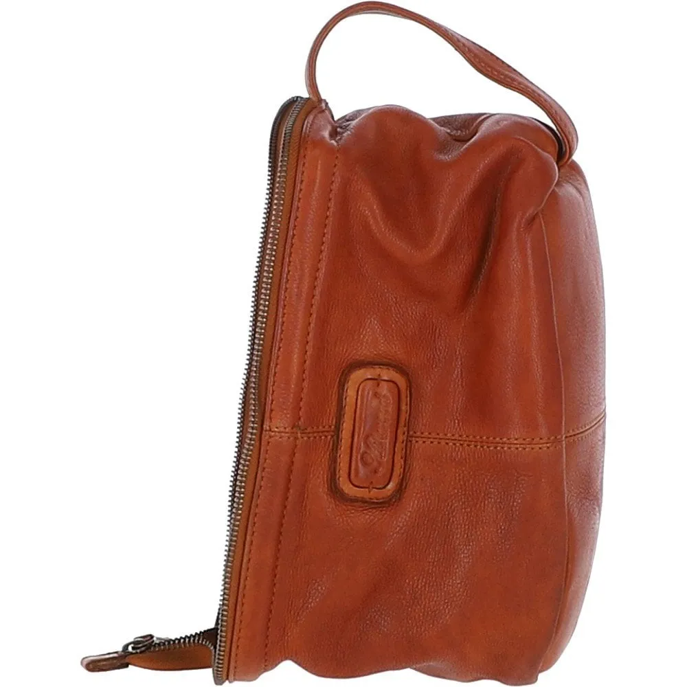 Mens Leather Wash Bag Tan : Duff