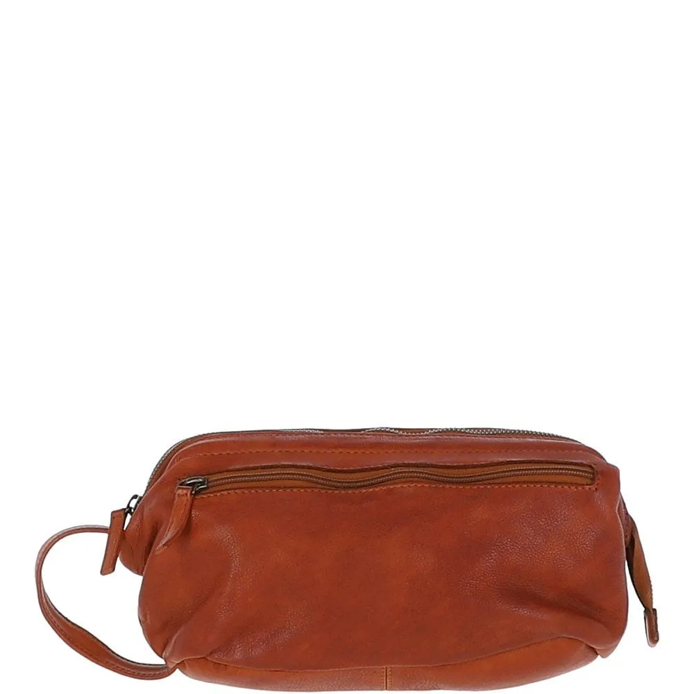 Mens Leather Wash Bag Tan : Duff