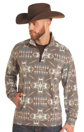 MENS ROCK & ROLL DARK BROWN AZTEC PERFORMANCE PULLOVER | BM91T04939