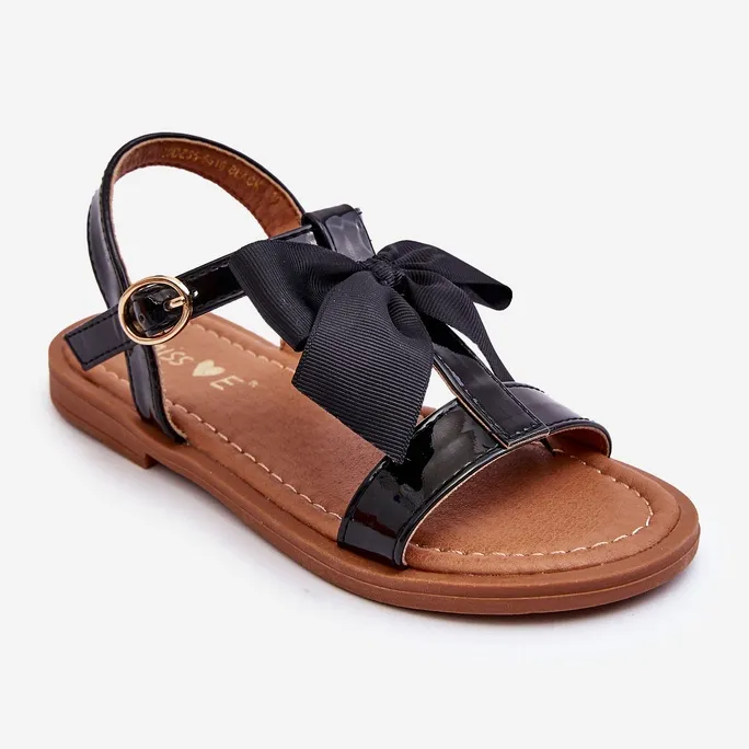 Miss Children's Lacquered Sandals With A Bow Black Netina