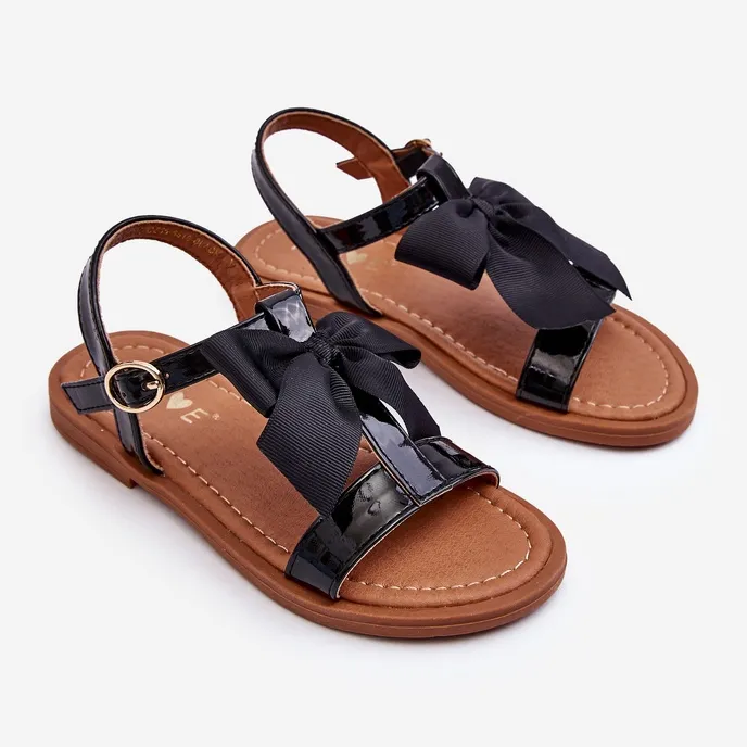 Miss Children's Lacquered Sandals With A Bow Black Netina