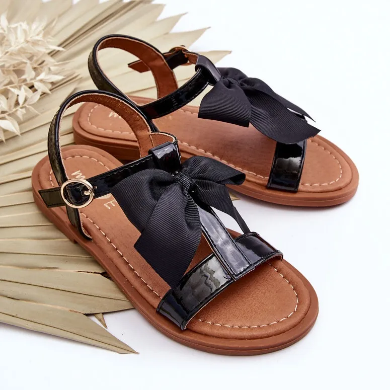 Miss Children's Lacquered Sandals With A Bow Black Netina