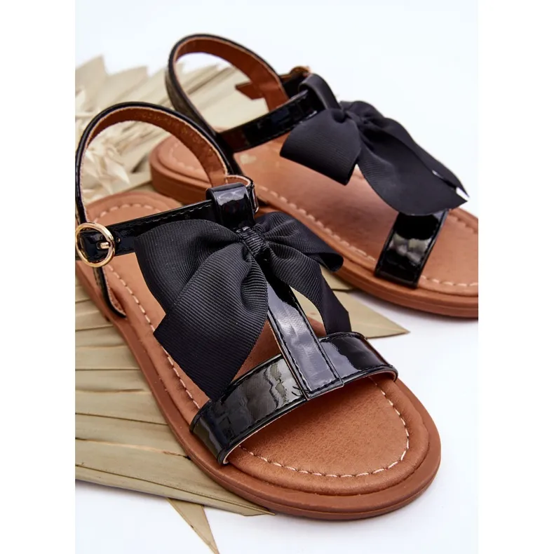 Miss Children's Lacquered Sandals With A Bow Black Netina