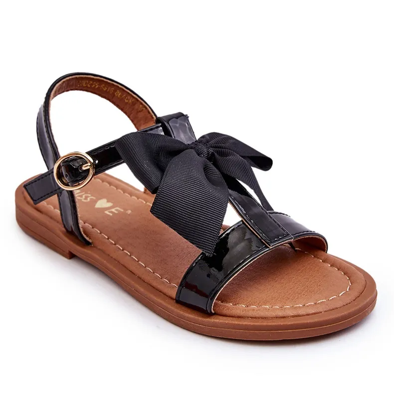 Miss Children's Lacquered Sandals With A Bow Black Netina