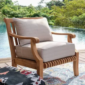 Mosko Teak Wood Outdoor Lounge Chair with Beige Cushion