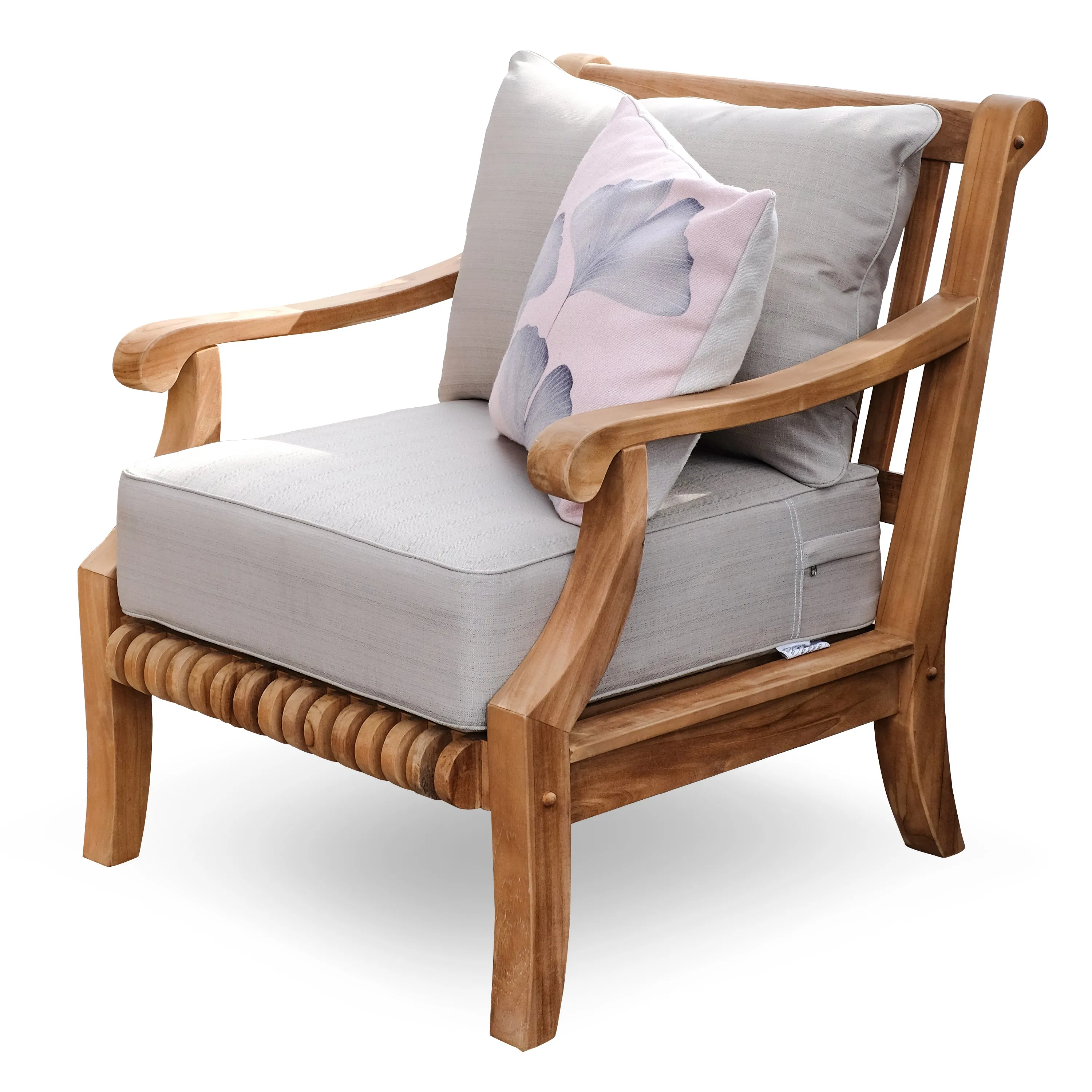 Mosko Teak Wood Outdoor Lounge Chair with Beige Cushion