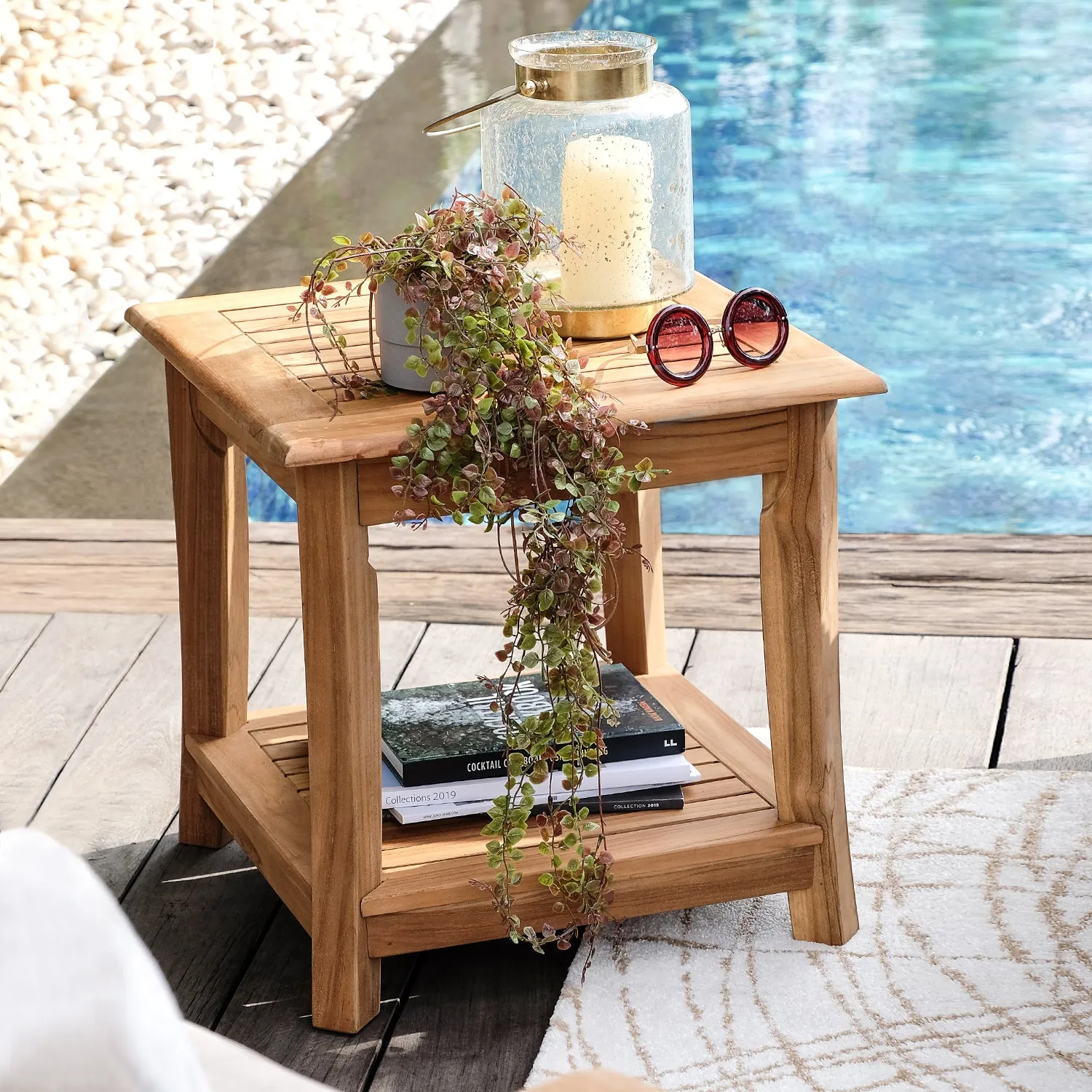 Mosko Teak Wood Outdoor Side Table with Shelf