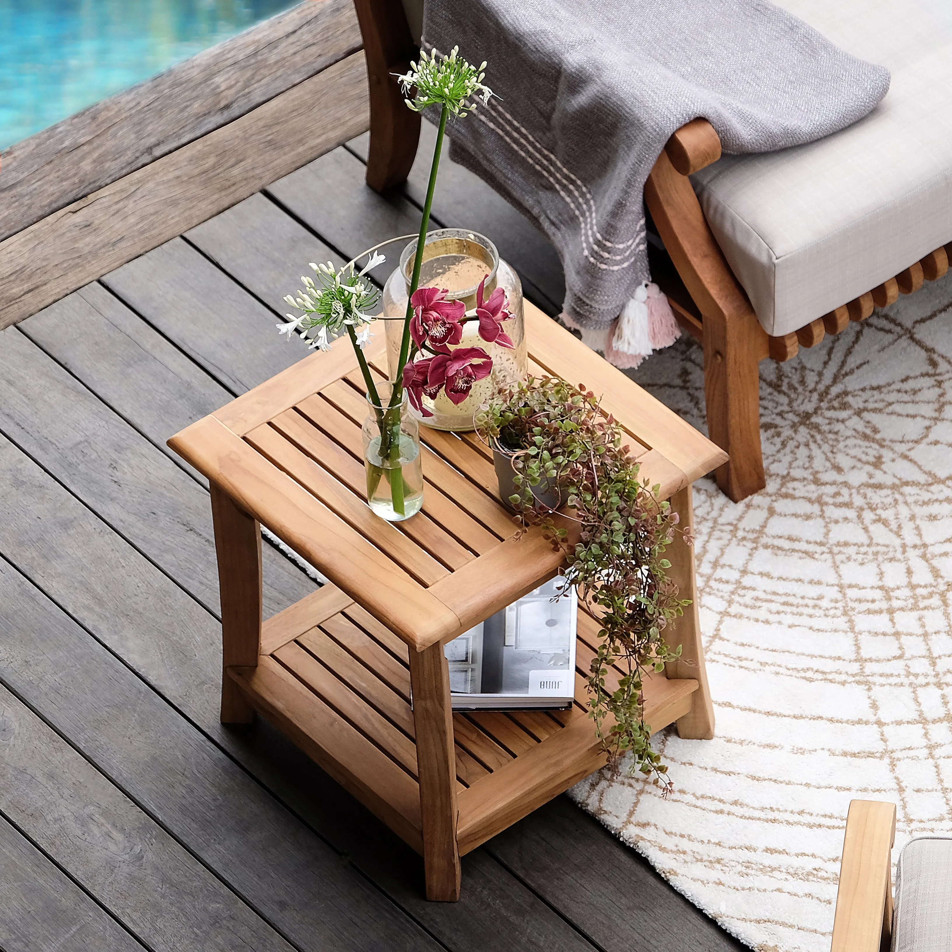 Mosko Teak Wood Outdoor Side Table with Shelf