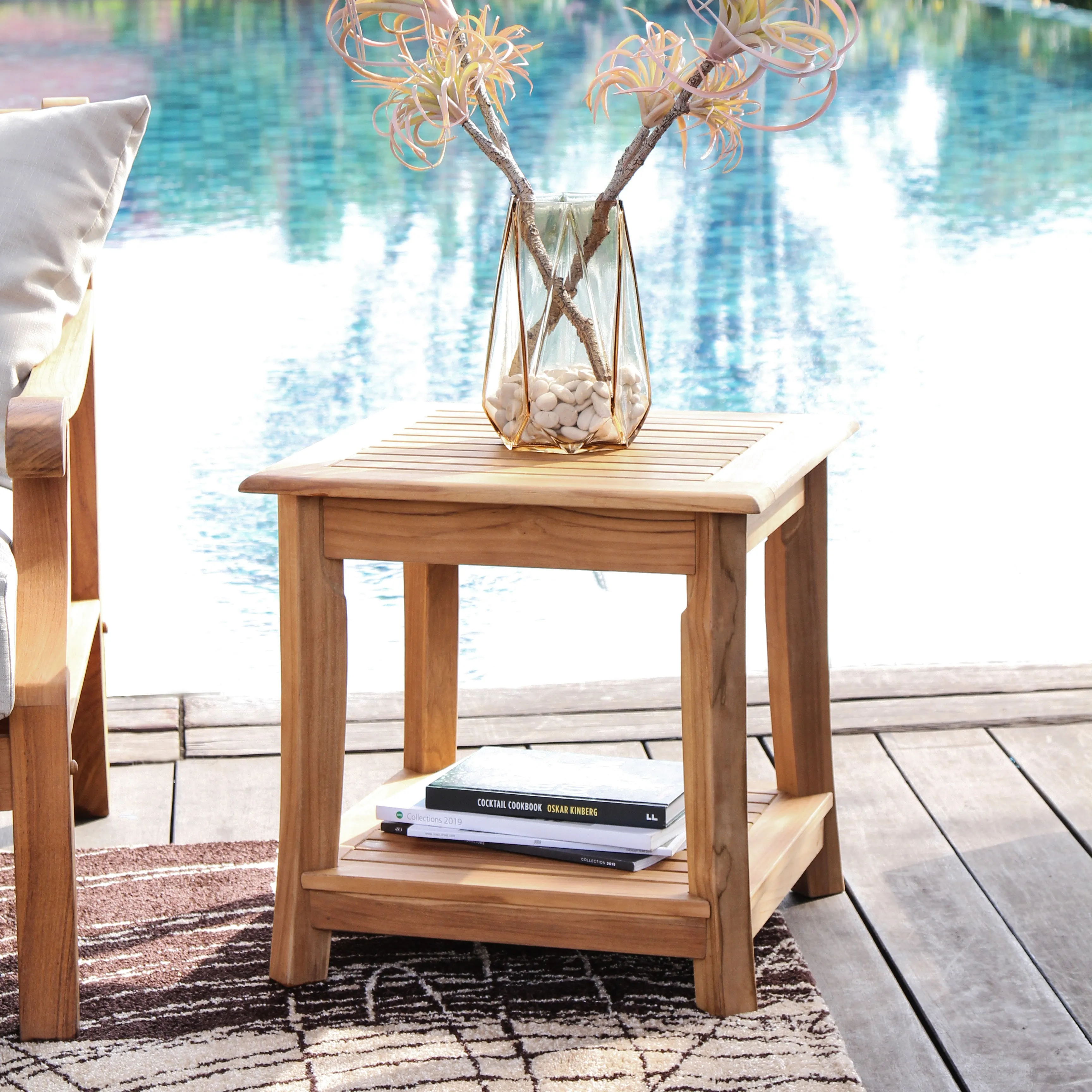 Mosko Teak Wood Outdoor Side Table with Shelf