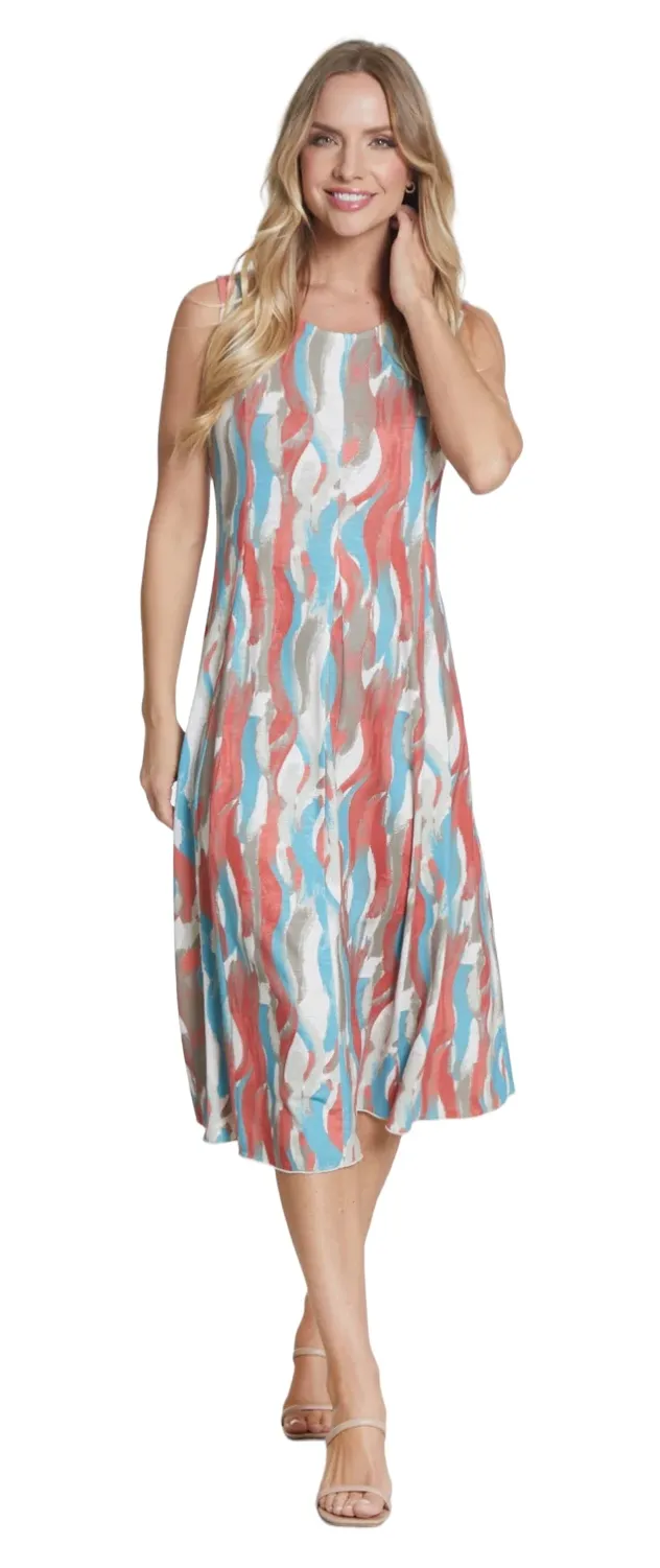 MULTIPLES PRINT SCOOP NECK TANK DRESS