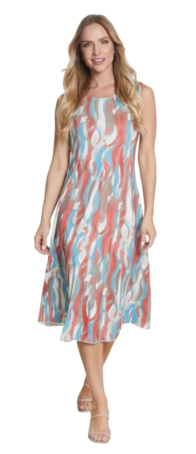 MULTIPLES PRINT SCOOP NECK TANK DRESS