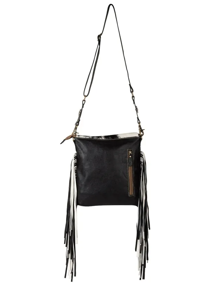 Myra Bag S-7949 Womens Stratford Trail Fringed Concealed-Carry Bag Black And White