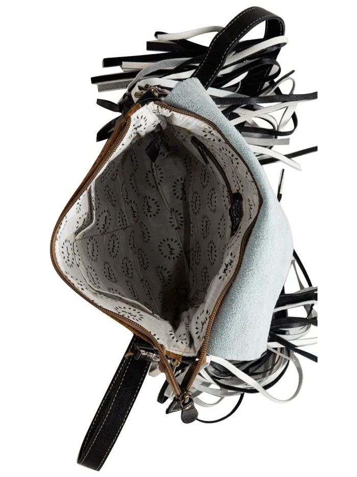 Myra Bag S-7949 Womens Stratford Trail Fringed Concealed-Carry Bag Black And White