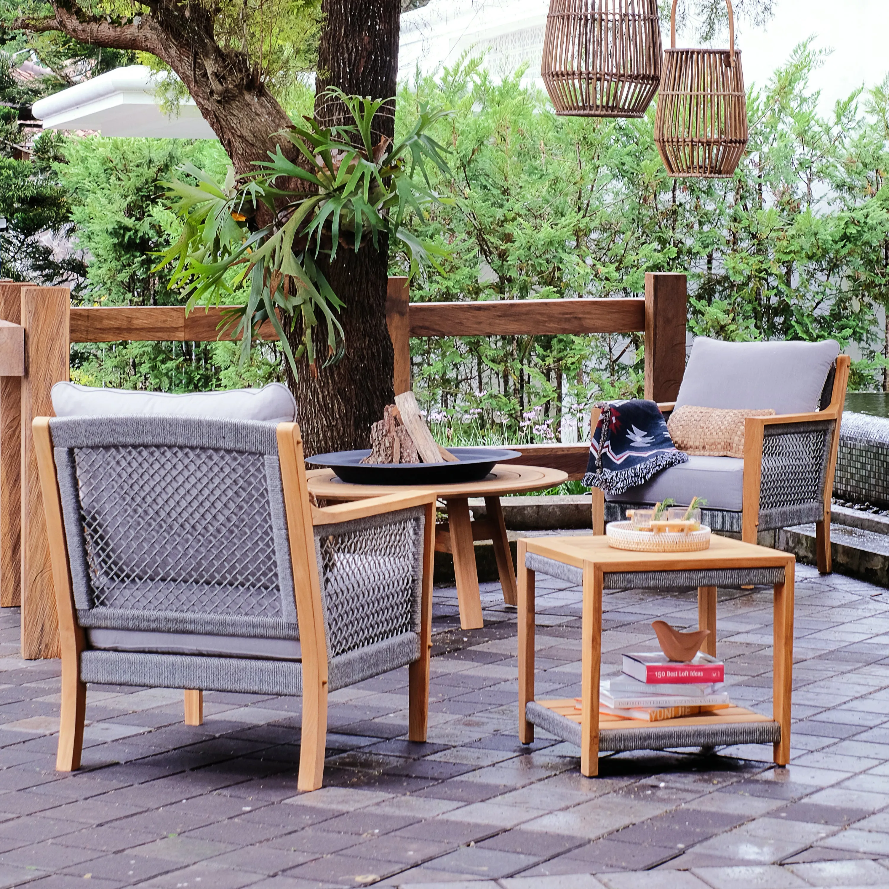 Nassau Teak Wood Patio Lounge Chair with Gray Cushion