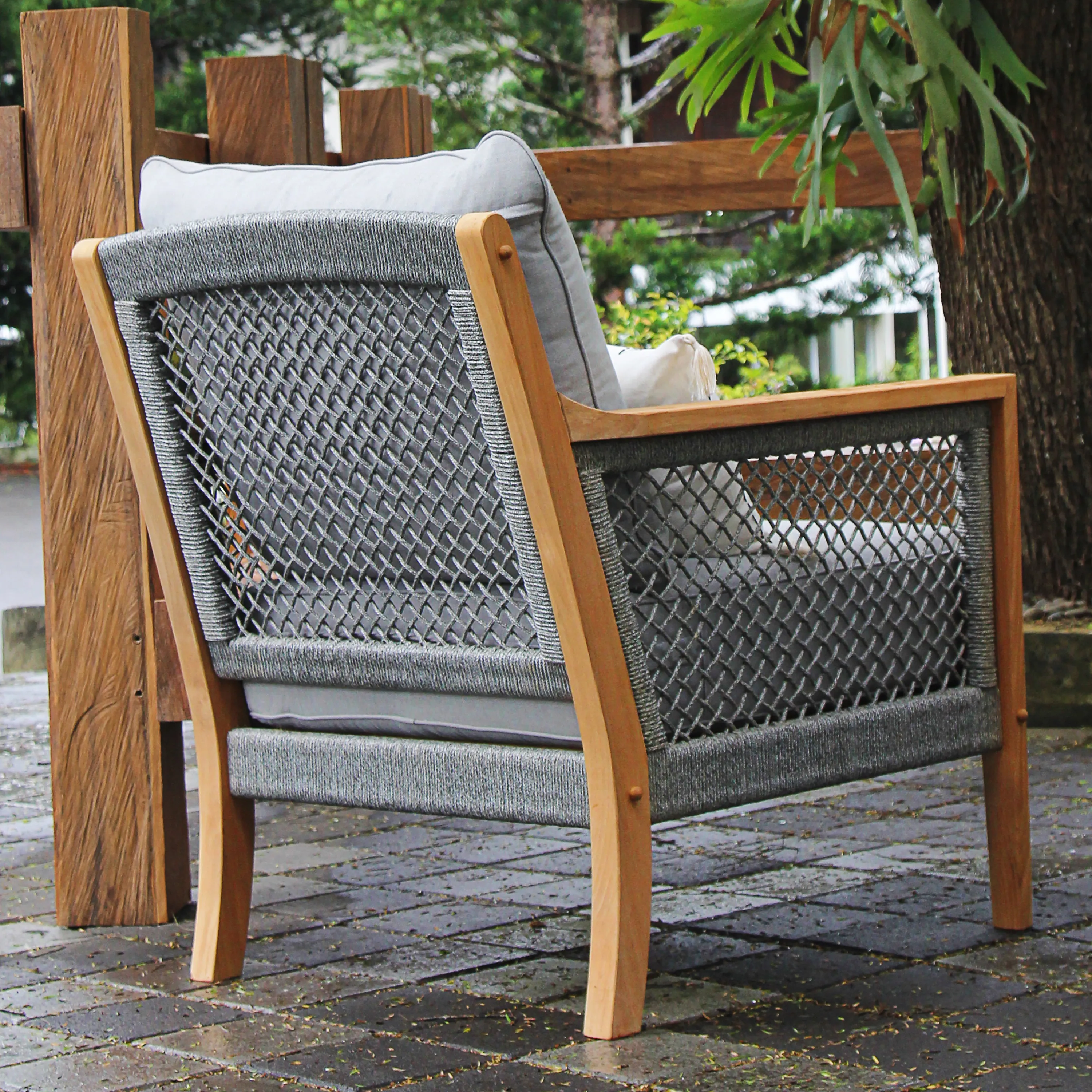 Nassau Teak Wood Patio Lounge Chair with Gray Cushion