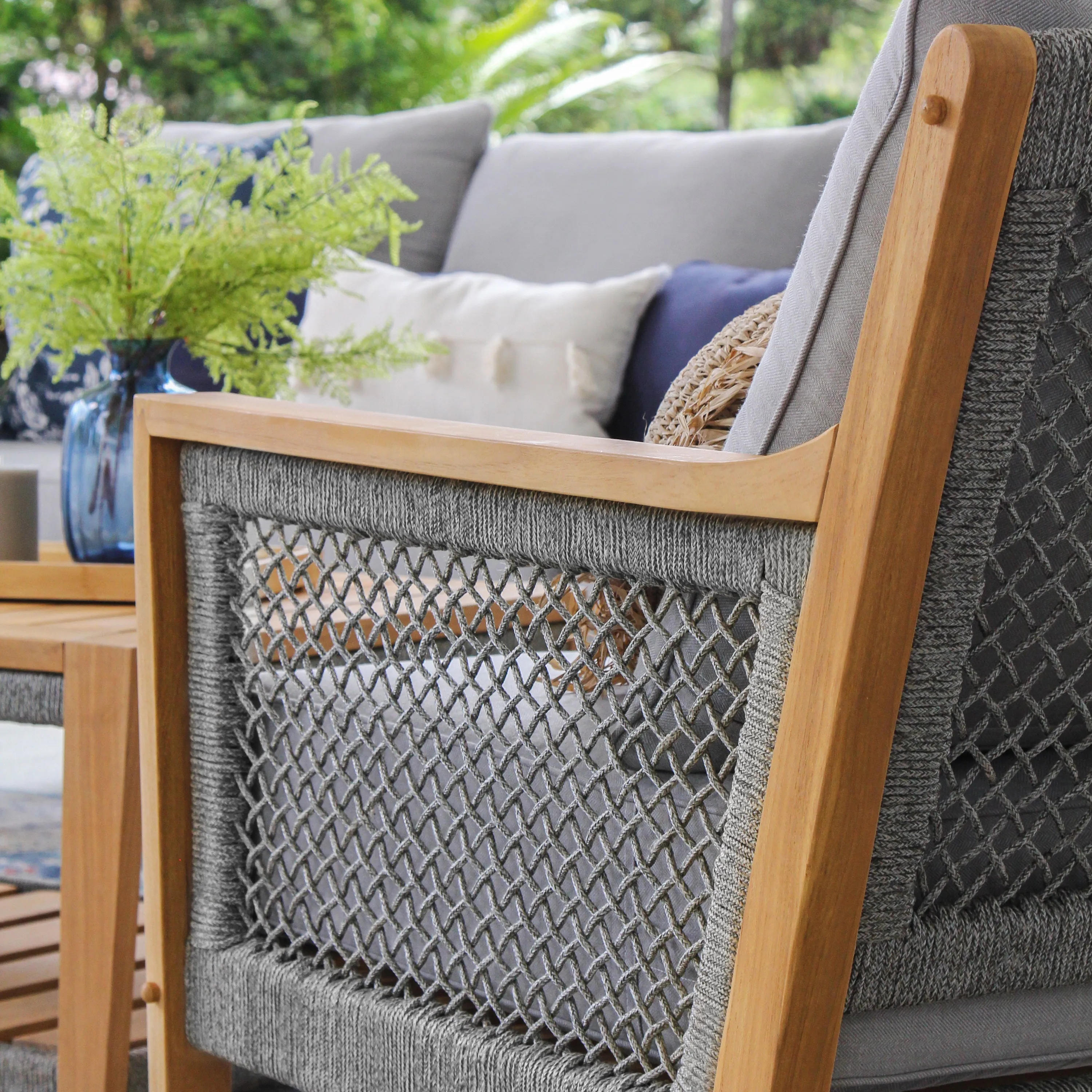 Nassau Teak Wood Patio Lounge Chair with Gray Cushion