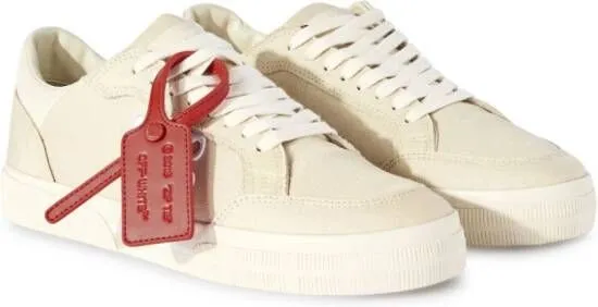 Off-White Vulcanized contrasting-tag canvas sneakers Neutrals