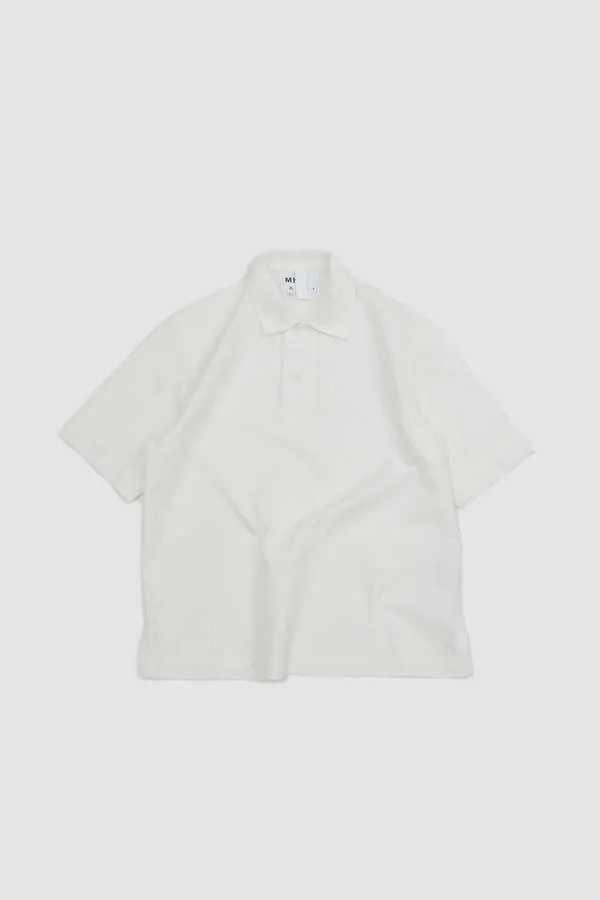 Offset Placket Textured Cotton Polo - White