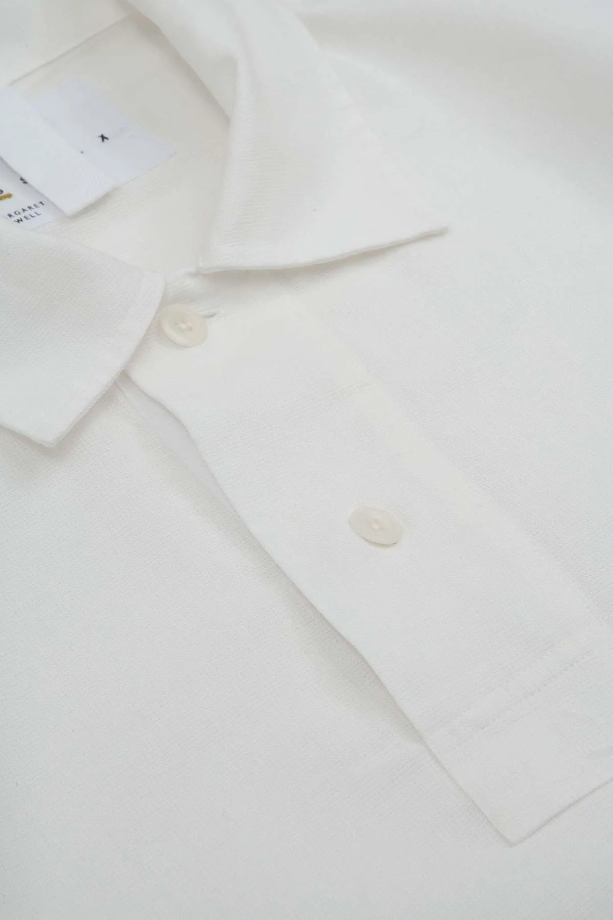 Offset Placket Textured Cotton Polo - White