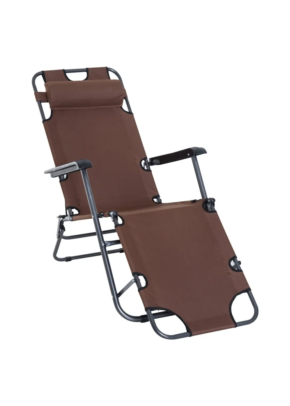 Outsunny 2 in 1 Sun Lounger Folding Reclining Chair Garden Adjustable Back with Pillow