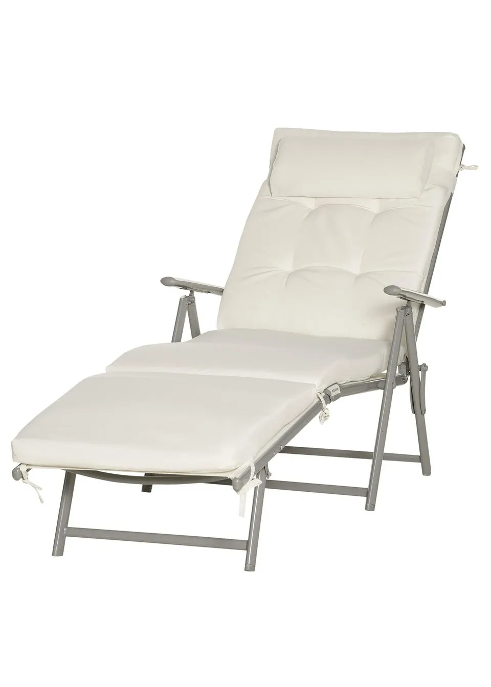 Outsunny Outdoor Patio Sun Lounger Garden Texteline Foldable Reclining Chair with Cushion - Cream White