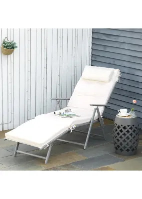 Outsunny Outdoor Patio Sun Lounger Garden Texteline Foldable Reclining Chair with Cushion - Cream White