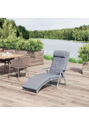 Outsunny Outdoor Patio Sun Lounger Garden Texteline Foldable Reclining Chair with Cushion - Grey