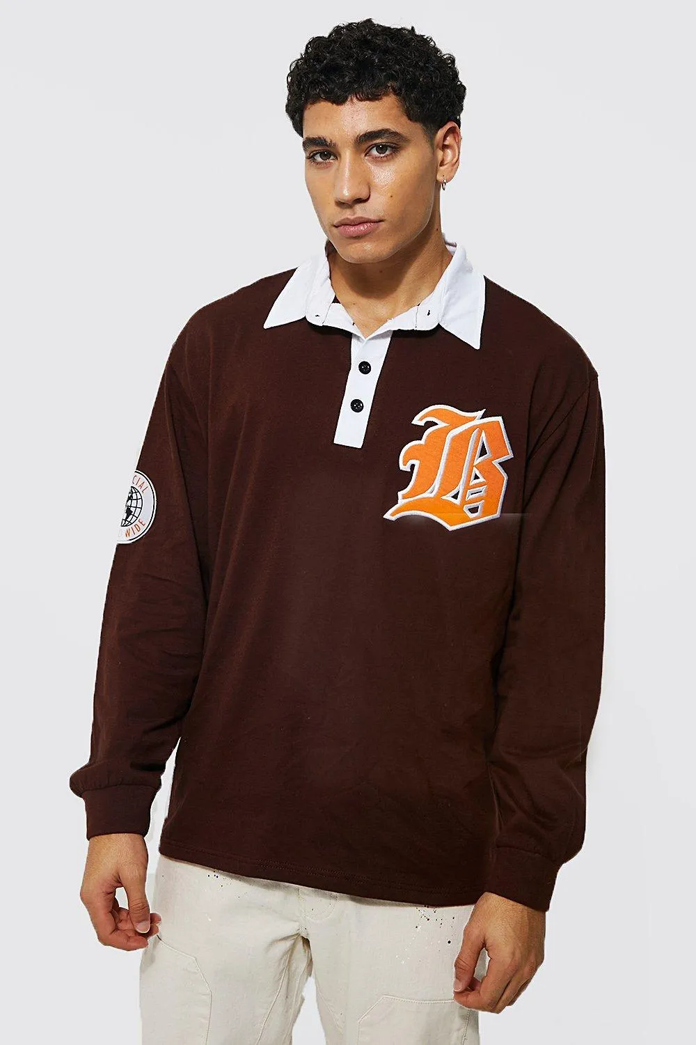 Oversized B Applique Varsity Rugby Polo