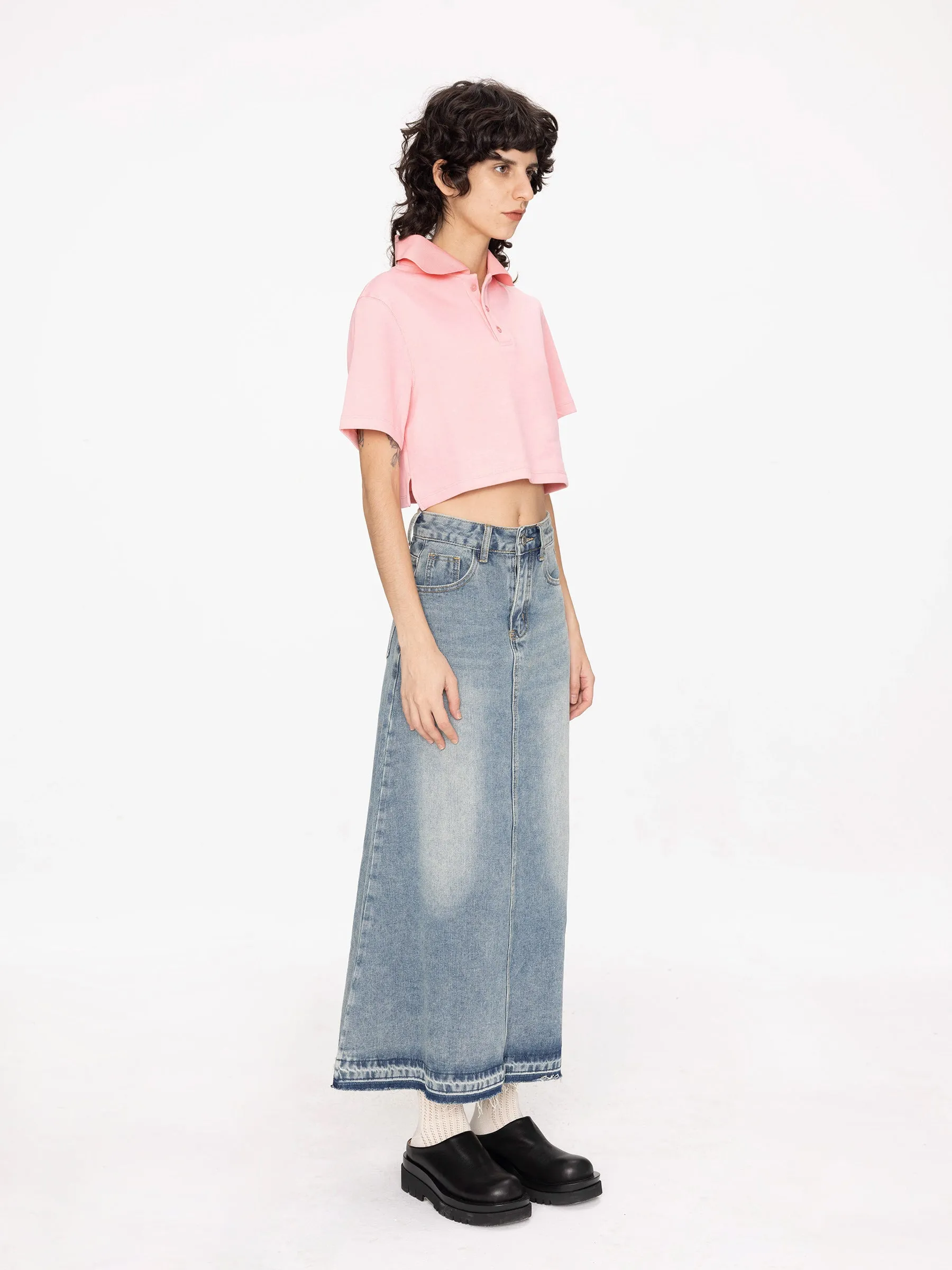 Oversized Cropped Polo T-Shirt