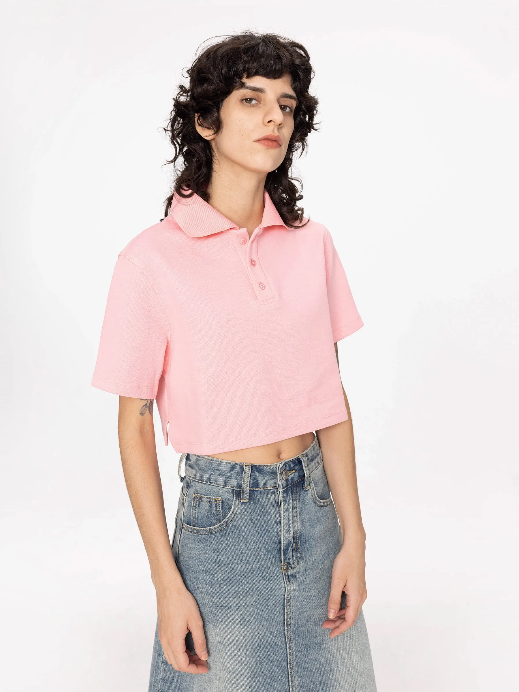 Oversized Cropped Polo T-Shirt