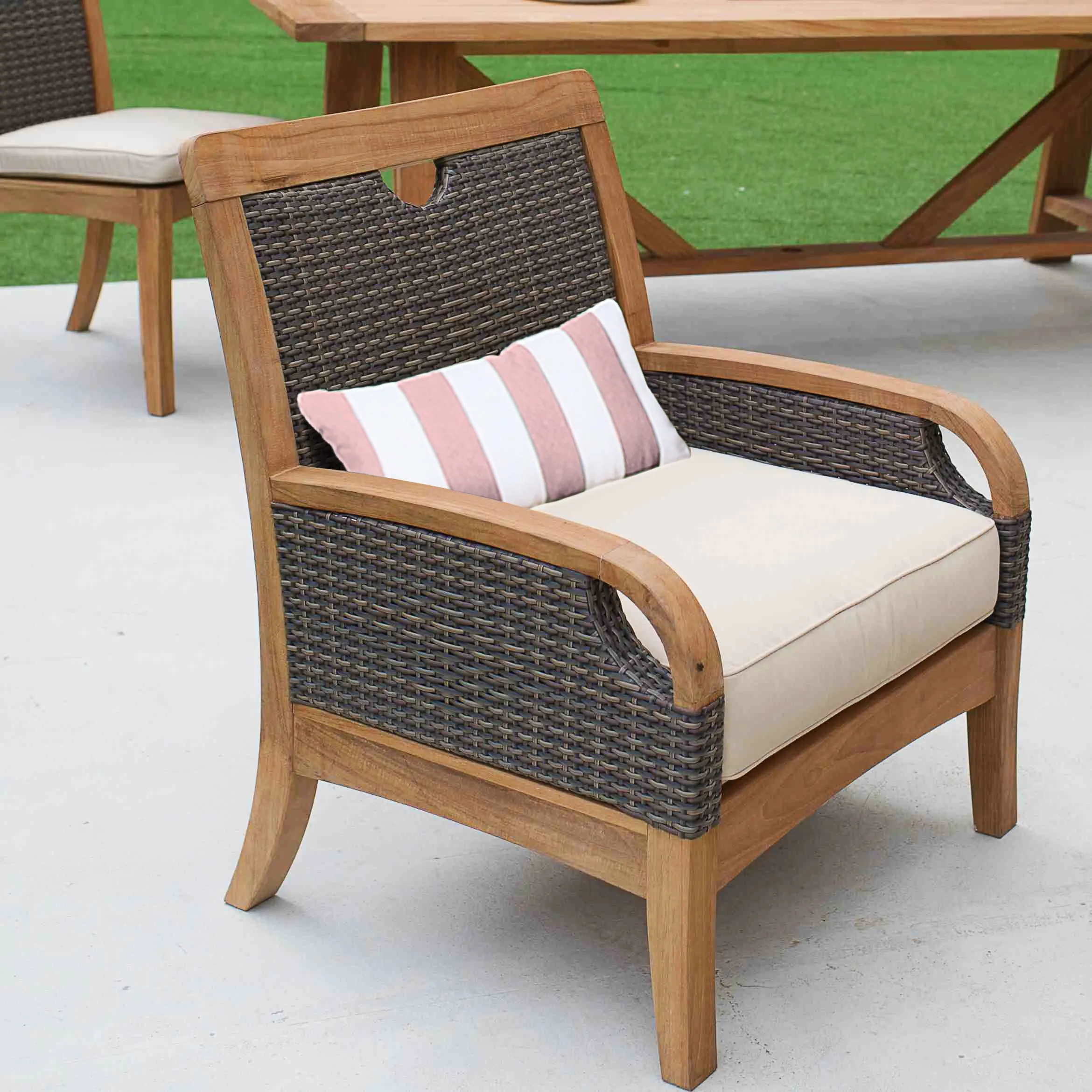 Palma Teak Wood Outdoor Lounge Chair with Taupe Cushion