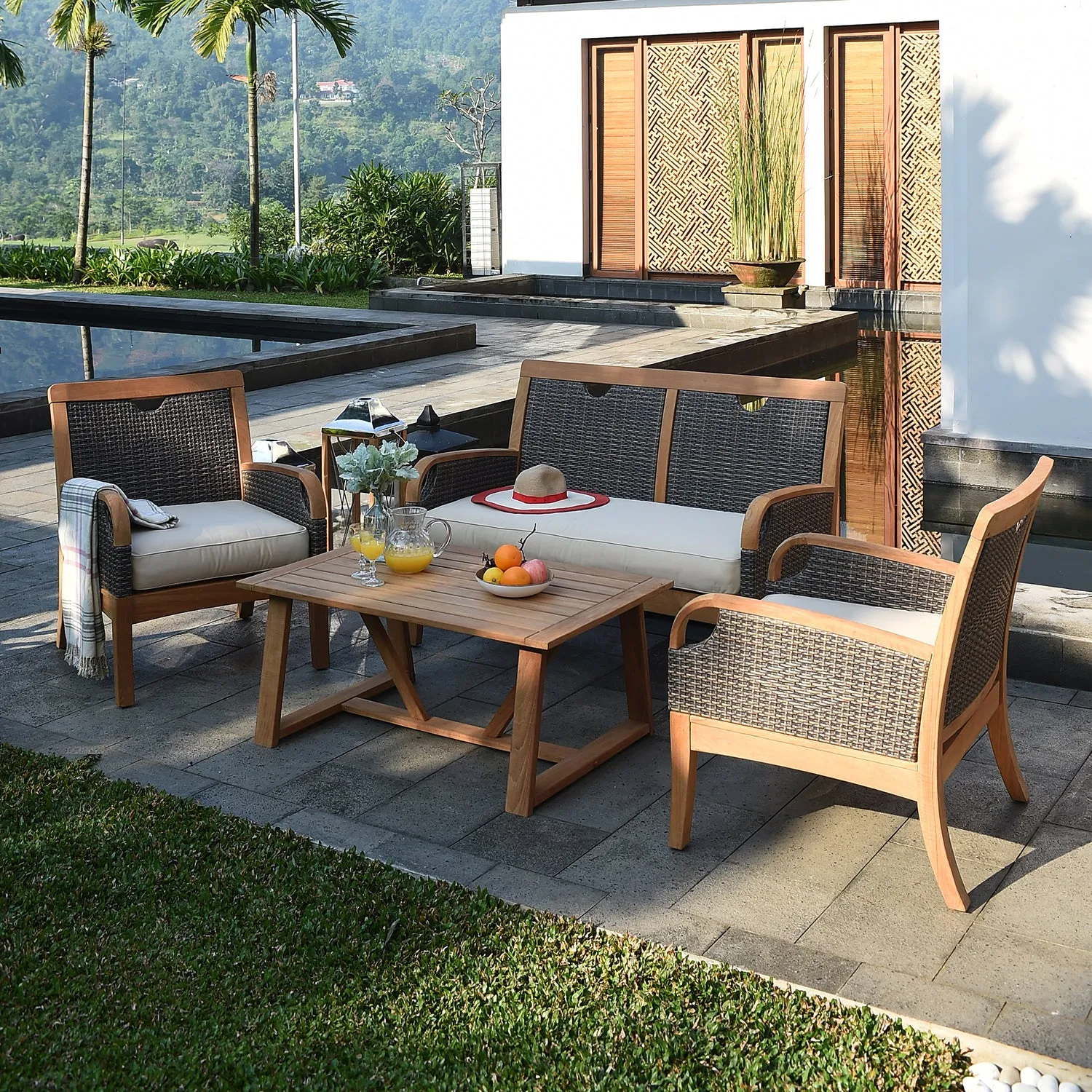 Palma Teak Wood Outdoor Lounge Chair with Taupe Cushion