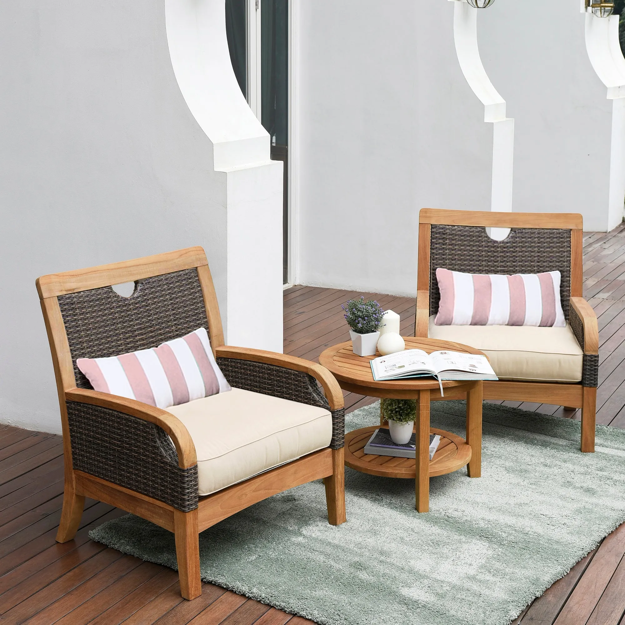 Palma Teak Wood Outdoor Lounge Chair with Taupe Cushion