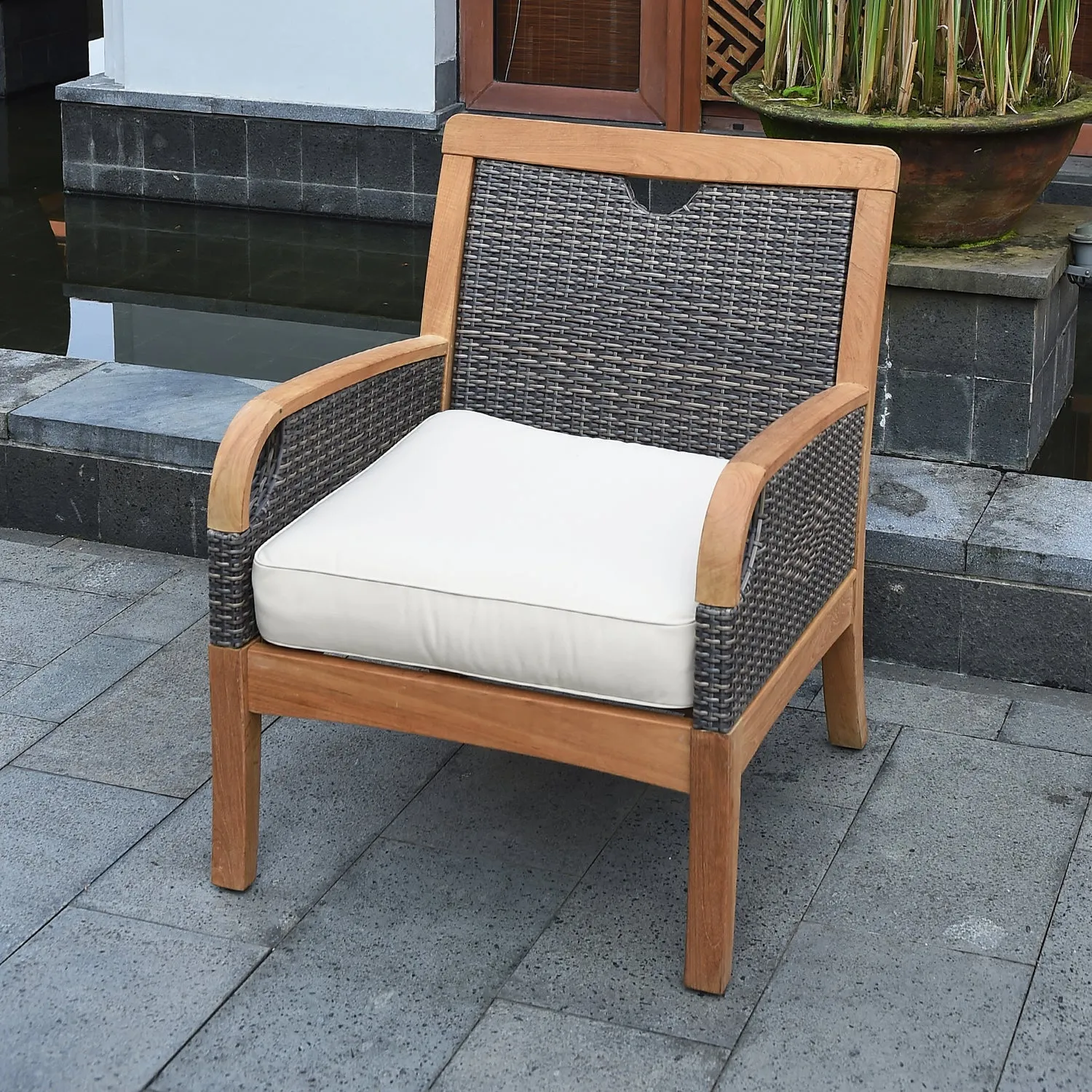 Palma Teak Wood Outdoor Lounge Chair with Taupe Cushion