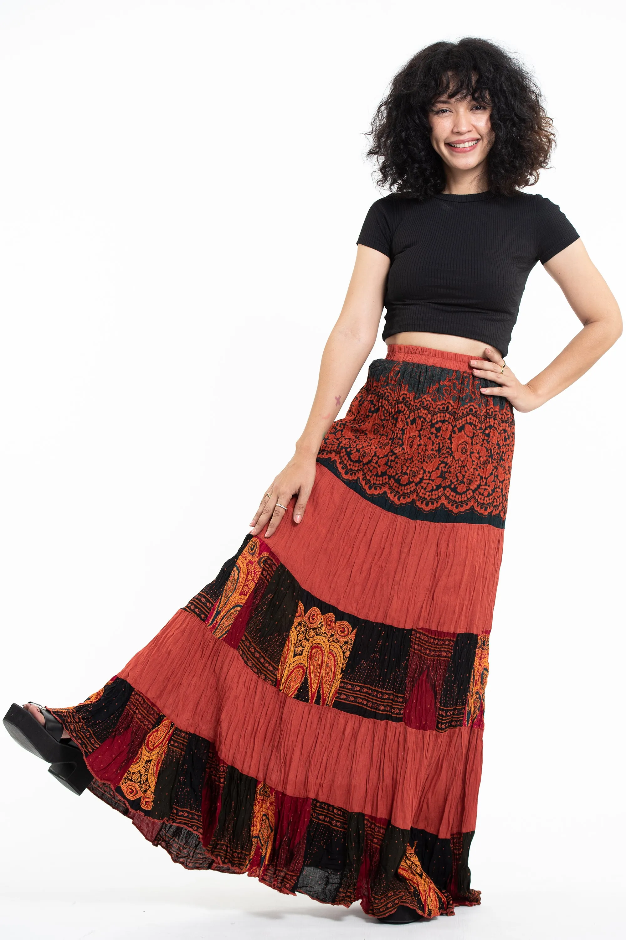 Patchwork Long Skirt in Orange