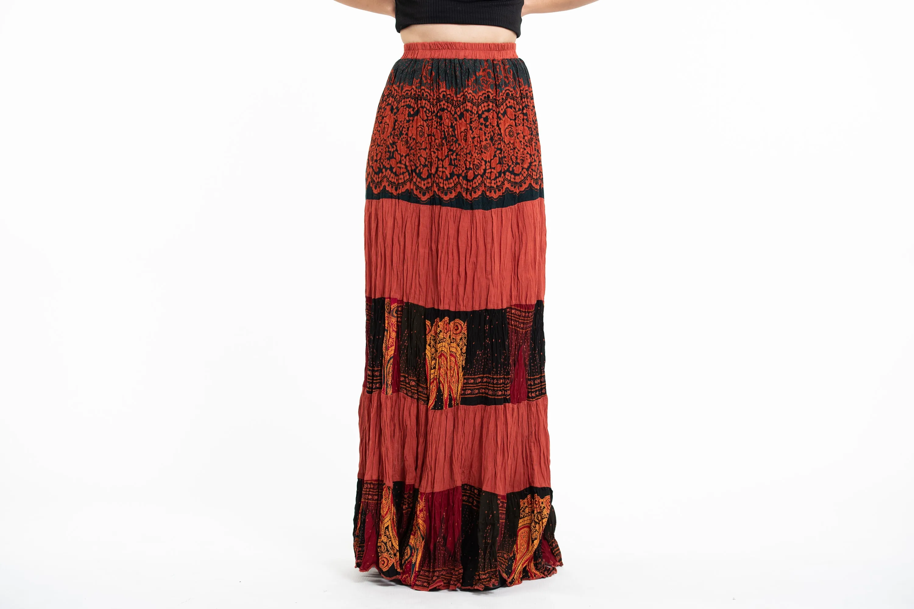 Patchwork Long Skirt in Orange