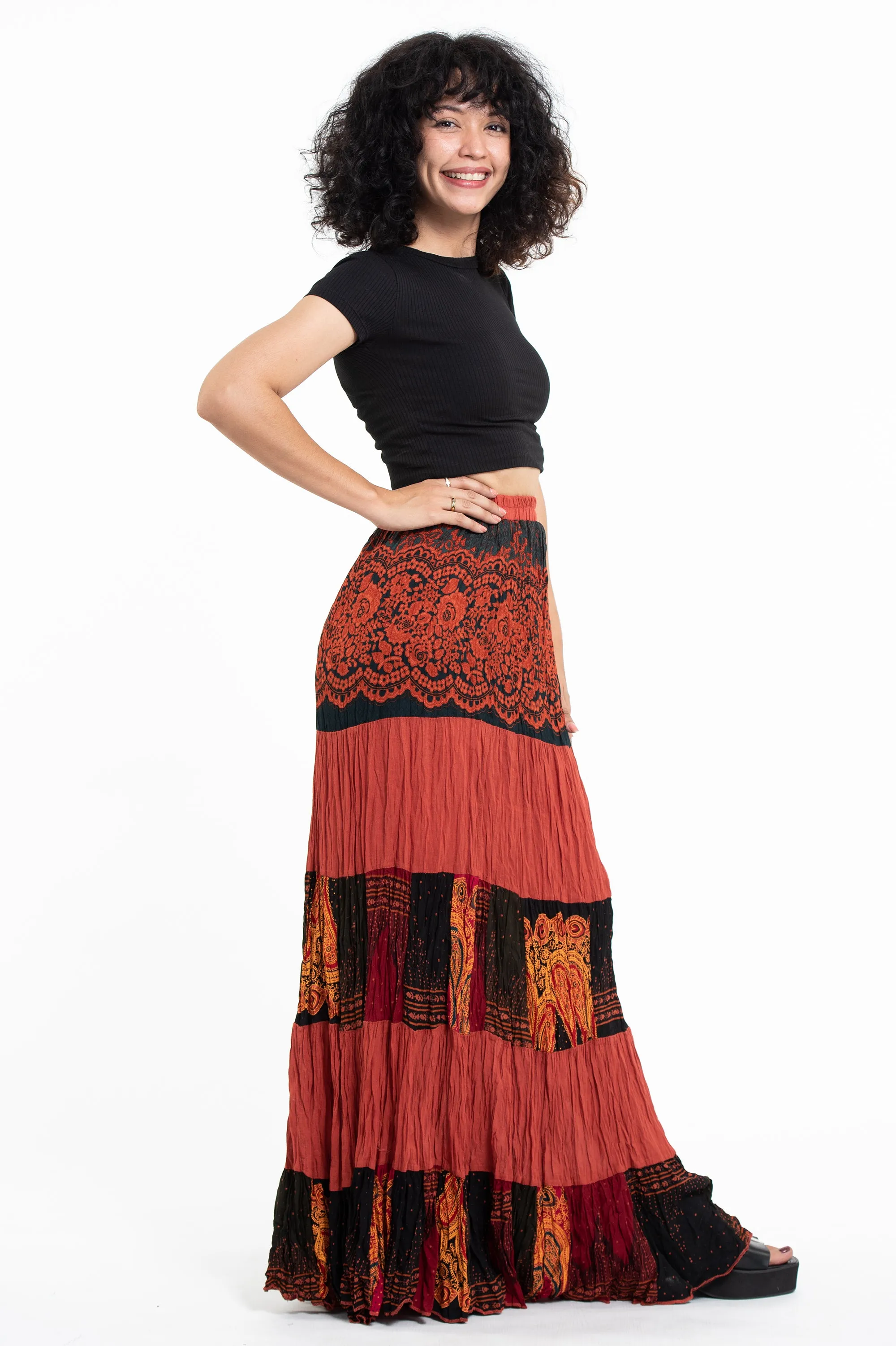 Patchwork Long Skirt in Orange