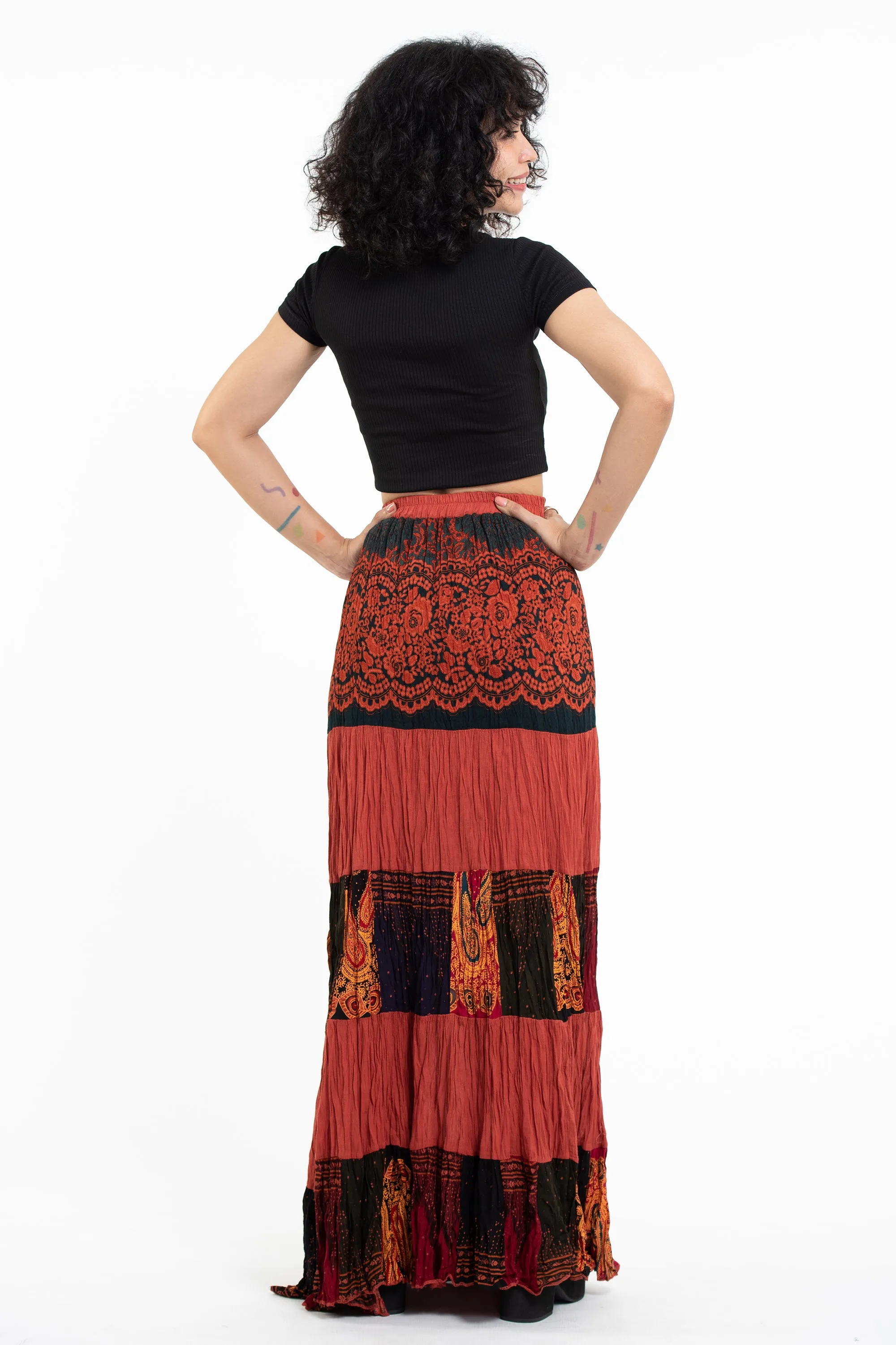 Patchwork Long Skirt in Orange