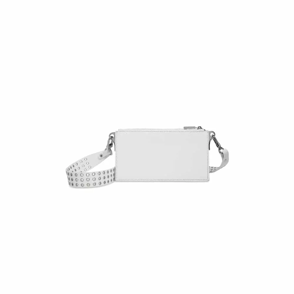 --Pierced cross body white bag-