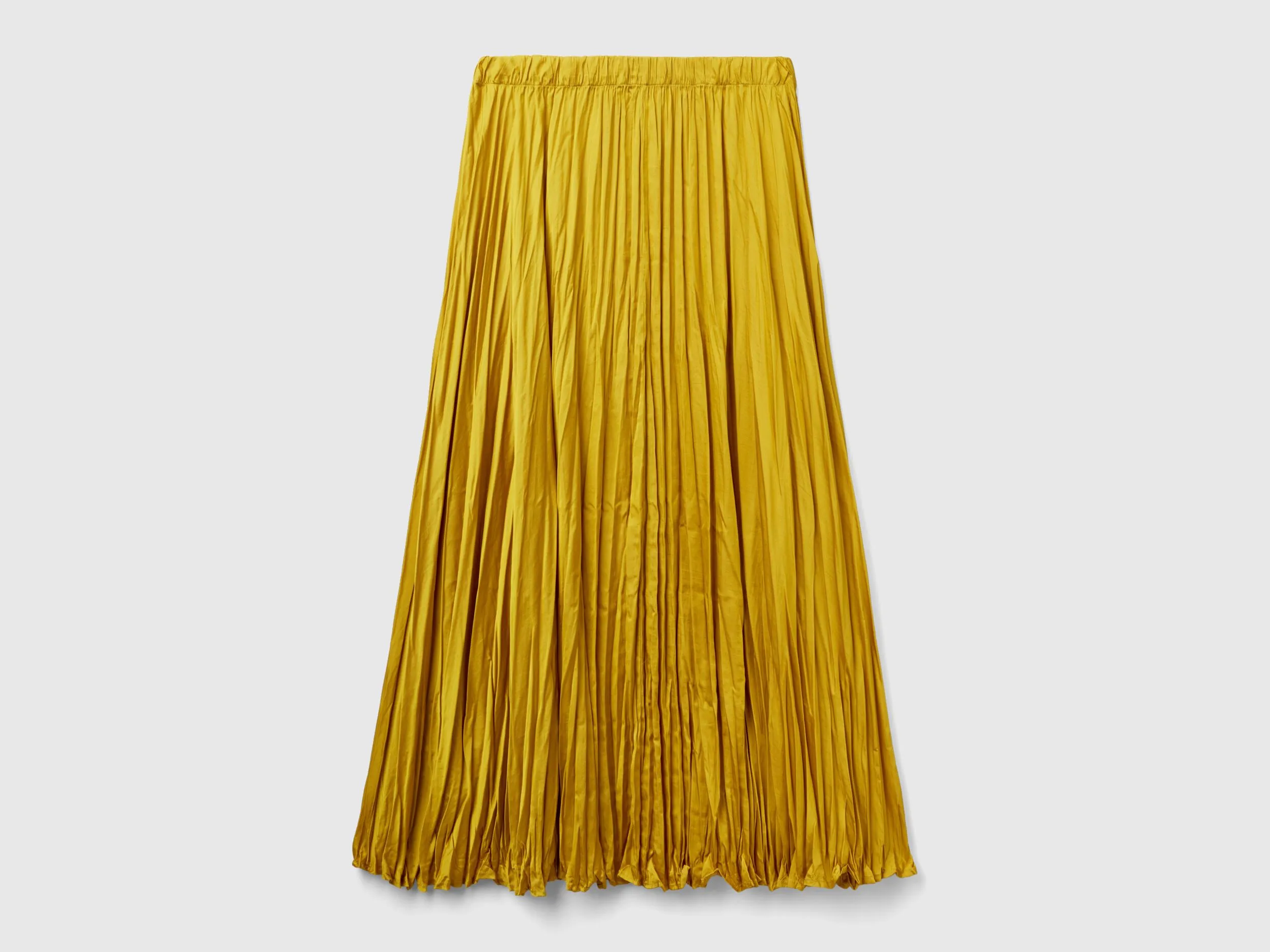 Pleated satin skirt - Mustard | Benetton