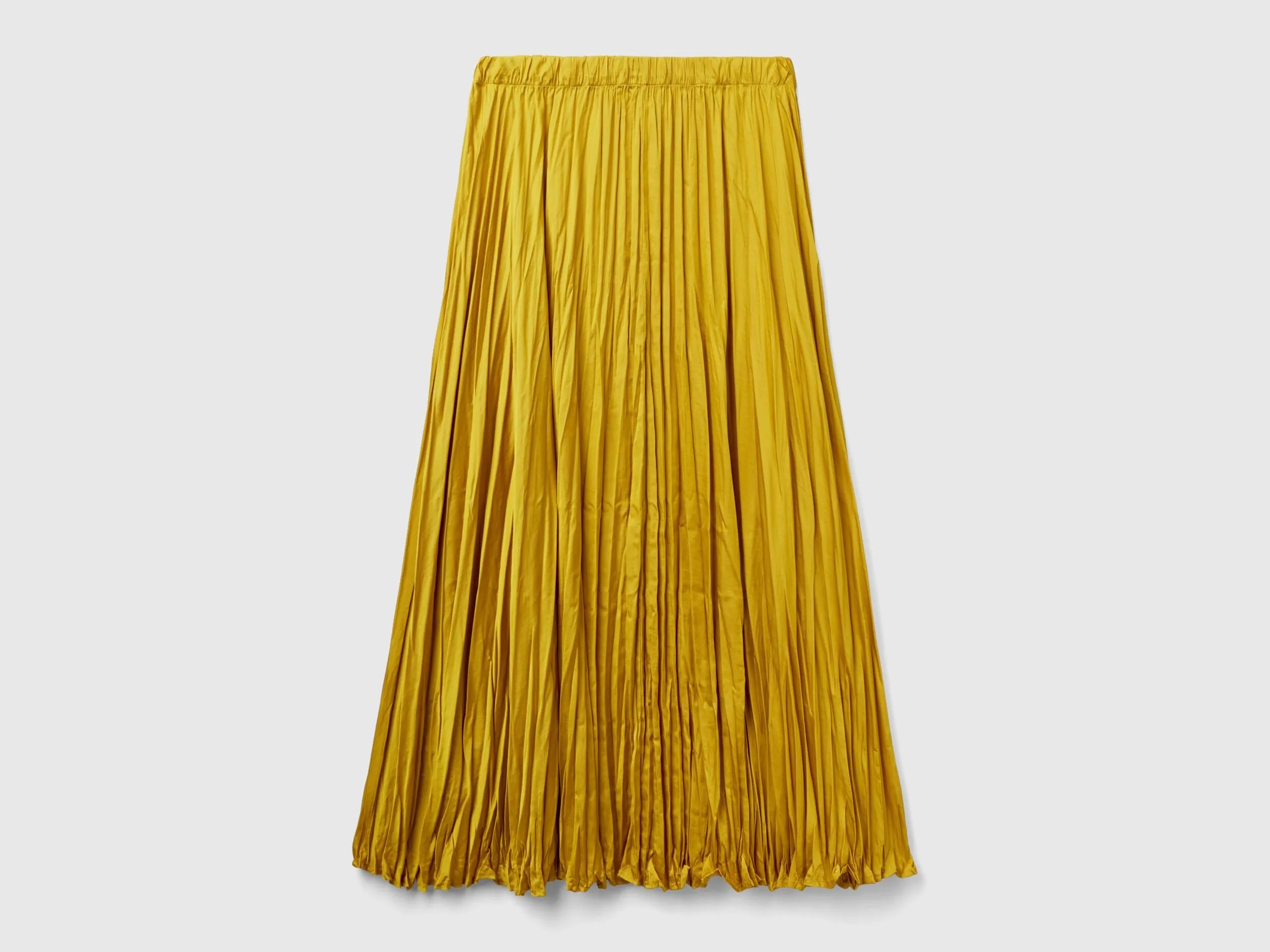 Pleated satin skirt - Mustard | Benetton