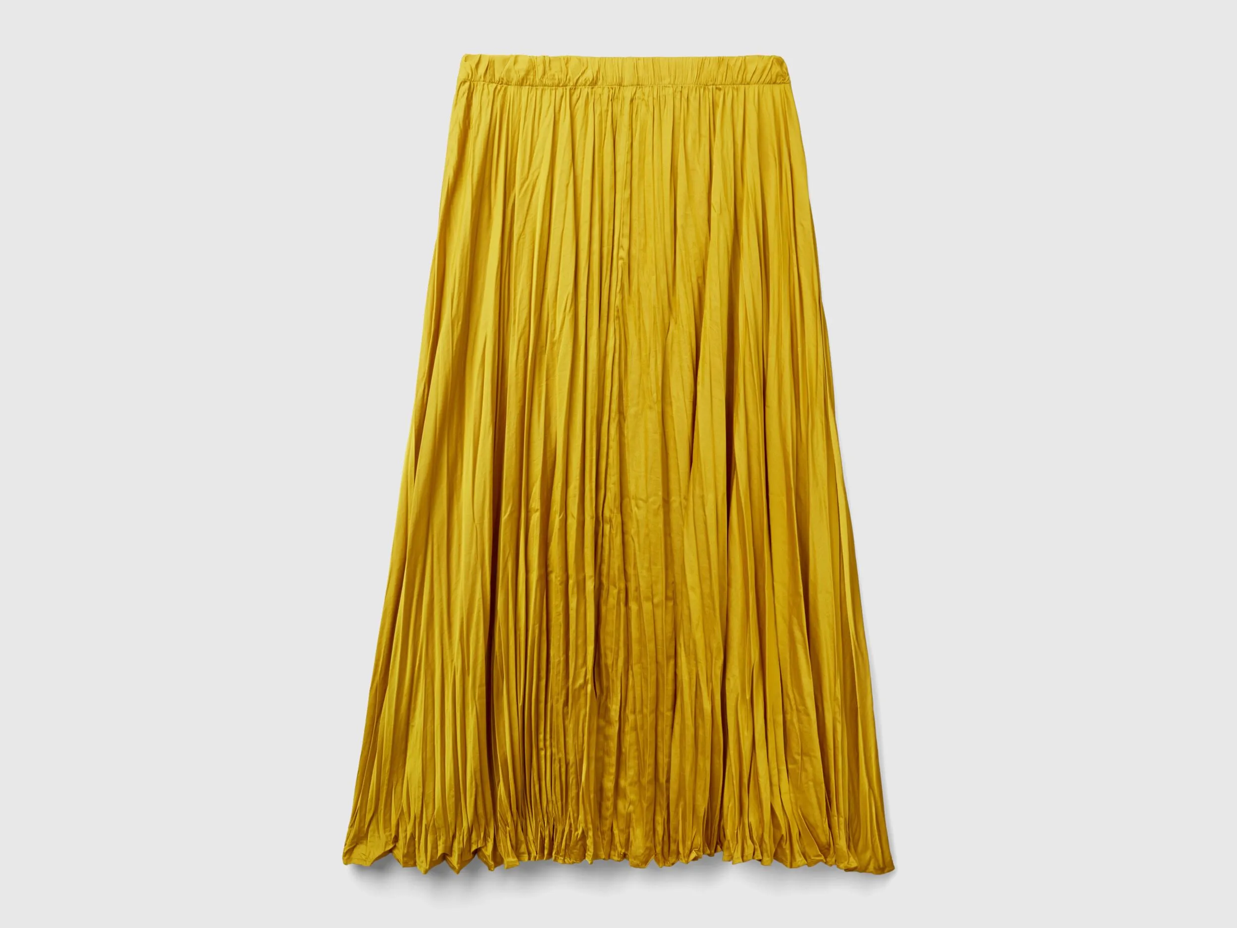 Pleated satin skirt - Mustard | Benetton